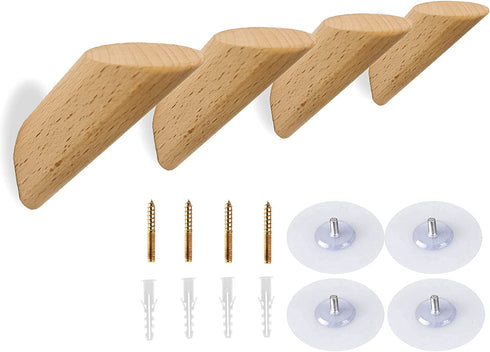 Wood Wall Hooks,4 Pack Wood Wall Hanger,Bvyruuv Natural Wood Coat Pegs,Handmade Minimalist Hooks Wall Mounted Handmade Decorative,Modern Hook,Craft Hat Rack?Beech Wood?