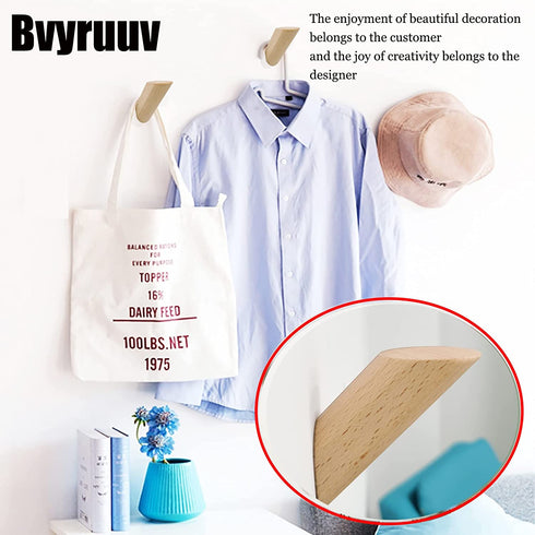 Wood Wall Hooks,4 Pack Wood Wall Hanger,Bvyruuv Natural Wood Coat Pegs,Handmade Minimalist Hooks Wall Mounted Handmade Decorative,Modern Hook,Craft Hat Rack?Beech Wood?