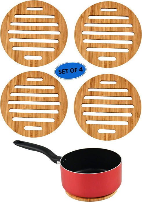 HOME-X Natural Eco-Friendly Bamboo Trivet for Dining Table, Useful Kitchen Decor for Hot Dishes/Pots/Pans/Teapot, Protect Table, Tabletop, Counter-Round 7 D (4 pcs)