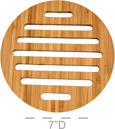 HOME-X Natural Eco-Friendly Bamboo Trivet for Dining Table, Useful Kitchen Decor for Hot Dishes/Pots/Pans/Teapot, Protect Table, Tabletop, Counter-Round 7 D (4 pcs)