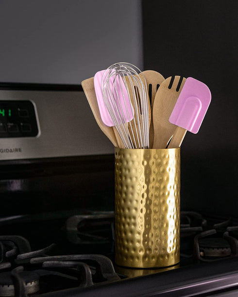 Satin Brass Kitchen Utensil Holder for Countertop | Extra Large 7 Inch X 4 Inch Utensil Caddy with Felt Bottom for Grip & to Protect Surfaces | Kitchen Decor Utensil Organizer | Copper Kitchen