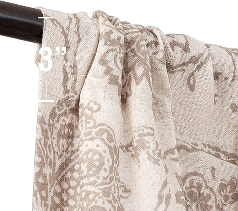 JINCHAN Valance Curtain Kitchen Farmhouse Window Valance for Living Room Linen Scroll Paisley Valance for Bedroom Bathroom Floral Printed Tie Up Small Valance 20 Inch 1 Panel Rod Pocket Taupe on Beige