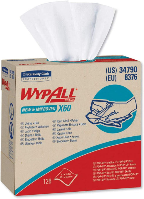 WypAll 34790CT X60 Wipers, POP-UP Box, White 126/Box
