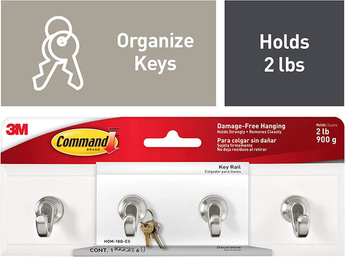 Command Key Rail, Quartz, 1-Rail, 6-Strips, Organize Damage-Free Small