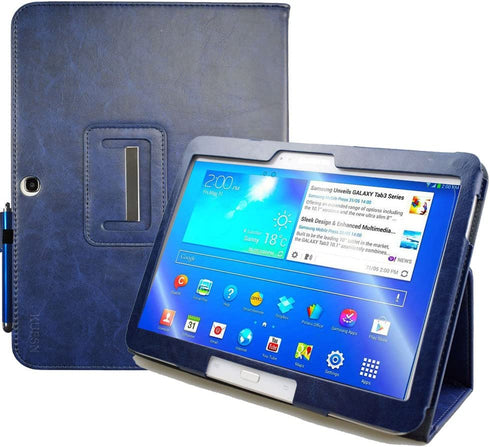 Kuesn for Samsung Galaxy Tab 4 10.1 SM-T530 T531 Book Cover Case and Tab 3 10.1 GT-P5200 P5210 Tablet Folio Flip Book Cover Case with Magnet Closured (Dark Blue)