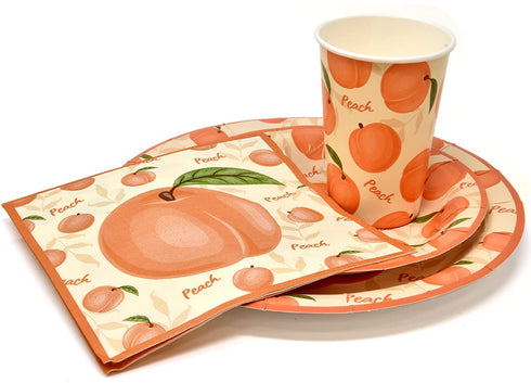 Peach Fruit Party Supplies Tableware Set Includes 24 9" Paper Plates 24 7" Plate 24 9 Oz Cups 50 Lunch Napkins for Sweet as Peaches Summer Tropical Themed Disposable Baby Shower Birthday Dinnerware
