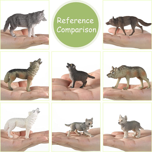 8 Pieces Wolf Toy Figurines Wolf Animal Figurines Forest Animal Figures for Kid Realistic Woodland Party Supplies Cake Toppers for Boys and Girls, 8 Styles