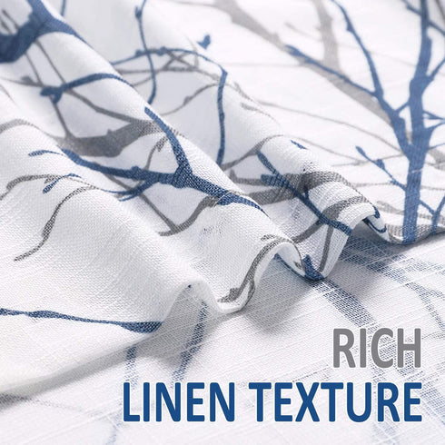 FMFUNCTEX Blue Kitchen Valance Curtain for Living Room Grey Branch Print on Linen Texture Look Window Valance for Bedroom 50" W x 18" L, 1 Panel, Rod Pocket