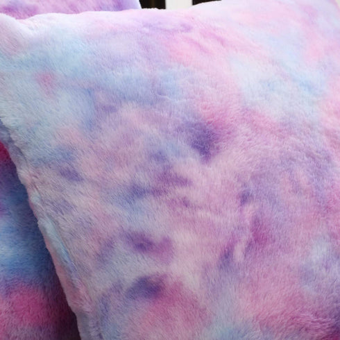 Muchique Pack of 2 Soft Plush Faux Fur Tie Dye Decorative Throw Pillow Covers- Fuzzy Cushion Cases/Pillowcases for Sofa, Bedroom, Living Room, Square 16 X 16 Inches, Purple