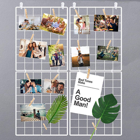 Halvalo Wire Grid Panel Wall Grid Display Board Wall Organizer Photo Picture Display Frames Wall Picture Holder Mesh Memo Board (2 Pack)