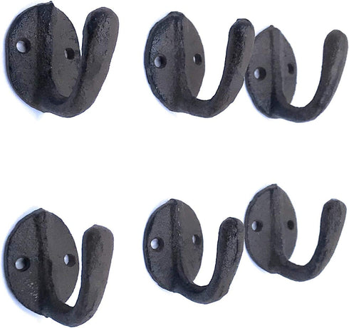 Rustic Cast Iron Coat Robe Door Hooks Set of 6