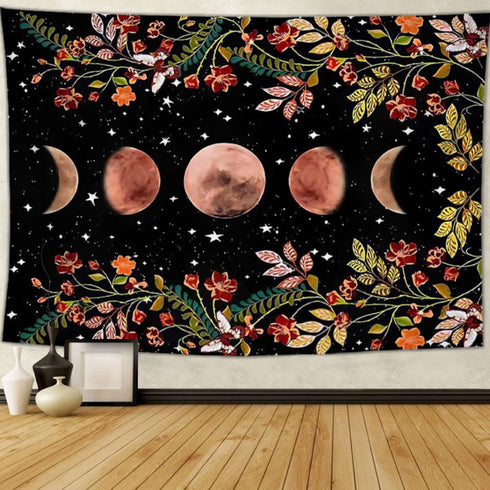 Moonlit Garden Tapestry Moon Phase Tapestry Floral Tapestries for Bedroom Aesthetic Wall Hanging Dorm Living Room Vertical Tapestry for Teen Girls?59x51 inch)