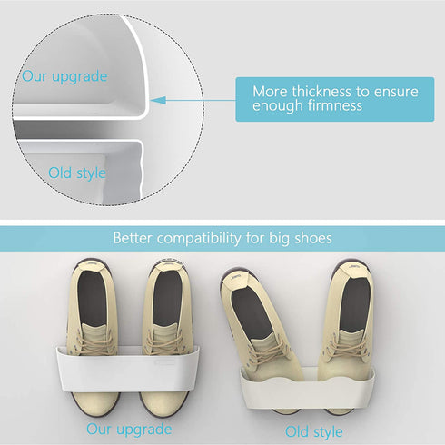 Yocice Wall Mounted Shoes Rack 4Pack with Sticky Hanging Strips, Plastic Shoes Holder Storage Organizer,Door Shoe Hangers (SM03-White-4)