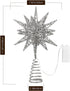 Lewondr Christmas Tree Topper, Battery Powered 3D Geometric Star Decorative LED Lights Bright Star Lighting with Springy Base for Holiday Xmas Tradition Moravian Tree Christmas Decor - Silver