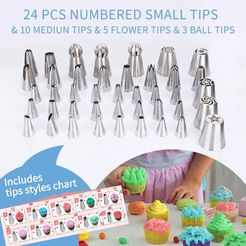 Cake Decorating Supplies Kit,310 PCS Baking Supplies Set with Icing Piping Tips & Russian Nozzles with Pattern Chart,Piping Bags,Mother™s Day Gift