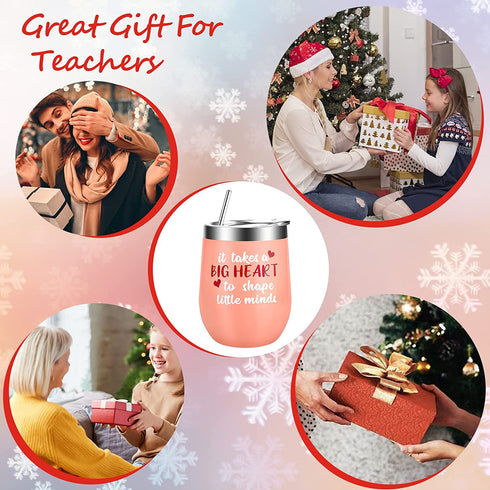 Teacher Appreciation Gifts for Teacher,Valentines Day Gifts for Teachers Women Teacher Professor-12 OZ Stainless Steel Wine Tumbler with Lid Straws for Christmas Stocking Stuffers,Birthday,Anniversary