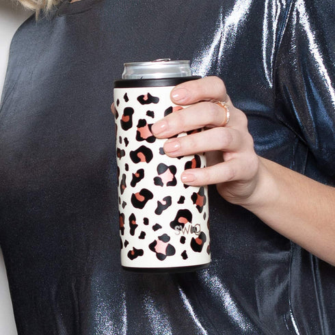 Swig Life Skinny Can Cooler, Stainless Steel, Dishwasher Safe, Triple Insulated Slim Can Sleeve for 12oz Tall Skinny Can Beverages in Luxy Leopard Print