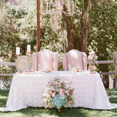 White Rosette Tablecloth 50 x 80 Inch Rectangle 3D Floral Table Cloth Table Cover for Birthday Party Table Decorations