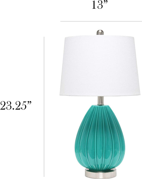 Elegant Designs LT3320-TEL Creased Fabric Shade Table Lamp, Teal/White