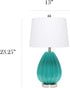 Elegant Designs LT3320-TEL Creased Fabric Shade Table Lamp, Teal/White
