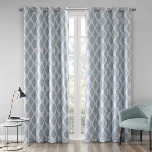 SUNSMART Blakesly Blackout Curtains Patio Window, Ikat Print, Grommet Top Living Room Decor, Thermal Insulated Light Blocking Drape for Bedroom and Apartments, 50" x 63", Aqua