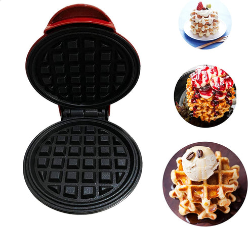 Mini Waffle Maker Portable Electric Round Waffle Maker Grill Machine for Individual Pancakes, Cookies, Eggs Individual Waffles, Paninis, Hash browns & other on the go Breakfast, Lunch & Snacks (red)
