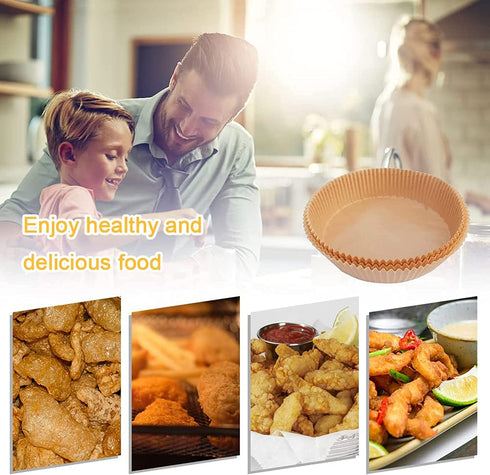 Air Fryer Disposable Paper Liner, 100PCS Non-stick Disposable Air Fryer Liners, Baking Paper for Air Fryer Oil-proof, Water-proof, Parchment for Baking Roasting Microwave (100Pcs -6.3inch, Natural)