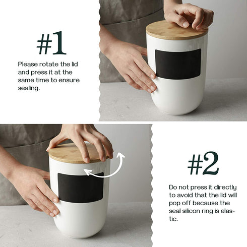 DOWAN Coffee Canister for Ground Coffee, 60 OZ (1800 ML) Kitchen Canisters with Airtight Lid & Chalkboard, Farmhouse White Ceramic Canisters, Food Storage Containers for Coffee, Sugar, Tea, Salt