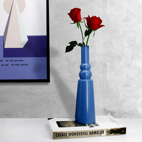 Ceramic Vase,Delicately Carved Style Art Vase, Glazed Flower Ceramic Vase, Handmade Creative Floral Vase, Home Office Wedding Decor Vase(Blue)