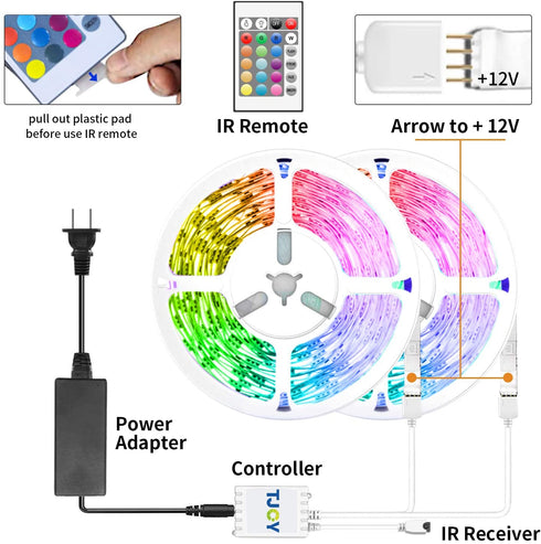 TJOY 50ft Bluetooth LED Strip Lights, Music Sync 5050 LED Light Strip RGB Color Changing LED Lights Strip with Phone Remote, LED Lights for Bedroom Kitchen TV Party TIKTOK DIY (APP+Remote +Mic)