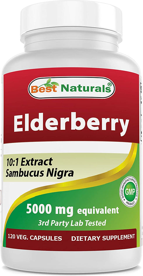 Best Naturals Elderberry Sambucus Nigra 5000mg Equivalent 120 Veg Capsules