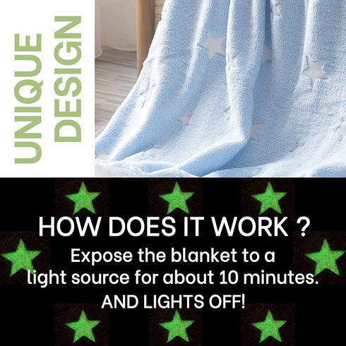 jinchan Star Blanket Blue Throw Blanket Glow in The Dark Blanket for Couch Bed Flannel Fleece Blanket Throw for Baby Kids Luminous Winter Throw Blanket Gifts All Season 50x60 Inch