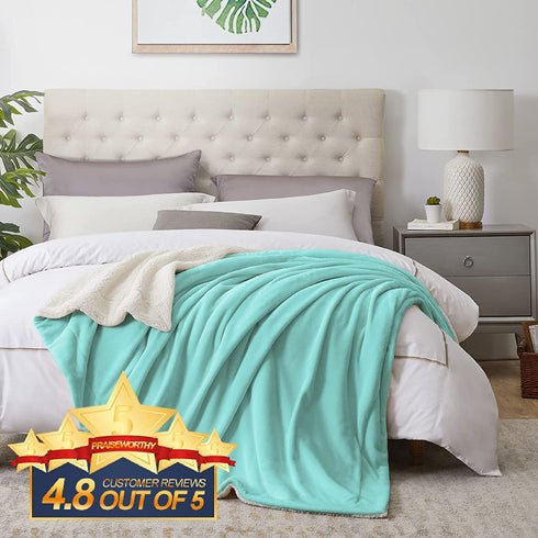 Walensee Sherpa Fleece Blanket (Twin Size 60x80 Light Blue) Plush Throw Fuzzy Super Soft Reversible Microfiber Flannel Blankets for Couch, Bed, Sofa Ultra Luxurious Warm and Cozy for All Seasons