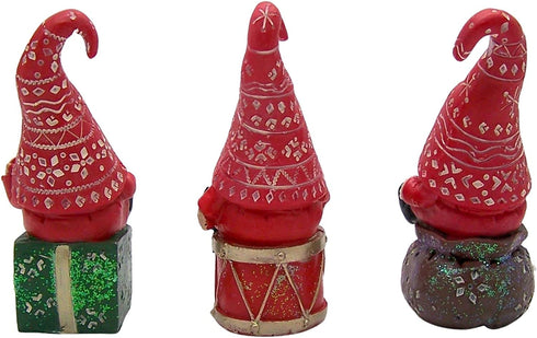 Festive Holiday Sitting Gnome Figurines, Christmas Decoration, 3 Assorted, 5 Inches