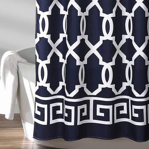 Lush Decor Navy Maze Border Shower Curtain 72X72, 72" x 72"