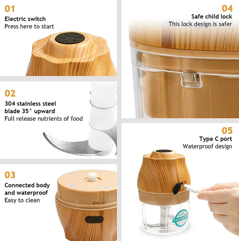 Electric Garlic Chopper, Wireless Portable Food Processor for Grinder, 250ml Vegetable Chopper, Electric Mini Meat Grinder, Ginger Chili Blender Mixer(2 sets of blades)