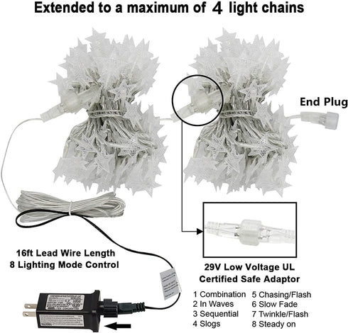 Twinkle Star 100 LED Star String Lights, Plug in Fairy String Lights Waterproof, Extendable for Indoor, Outdoor, Wedding Party, Christmas Tree, New Year, Garden Decoration, Warm White