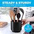 Rotating Extra Large Utensil Holder Crock with No-Tip Weighted Base, Removable Divider, And Gripped Insert - Dishwasher Safe Kitchen Utensil Holder For Kitchen Counter: Cooking Black Utensil Caddy