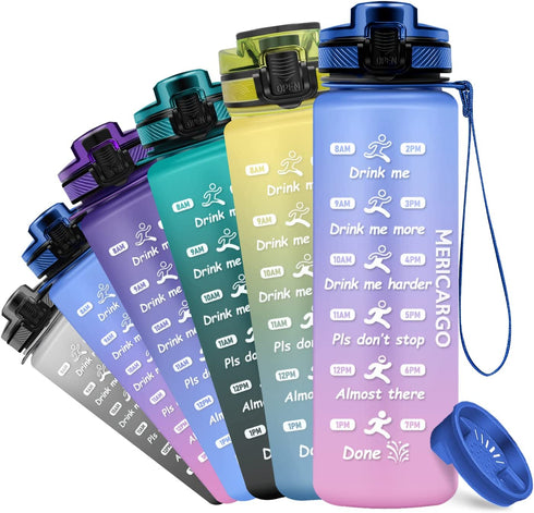 32oz Water Bottle with Time Marker, MERICARGO BPA Free Leakproof Tritan Reusable Water Jug to Ensure You Drink Enough Water Daily for Fitness, Gym, Outdoor Sports