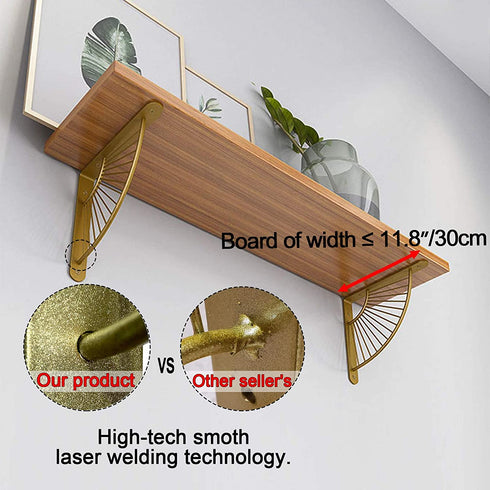 EKR Metal Shelf Braket 2 Pcs for Floating Shelves DIY L Shape Shelving Brackets Right Angle Home Décor Accents Storage Kitchen Office Decoration Gold 5.9 Inches Wood Not Included