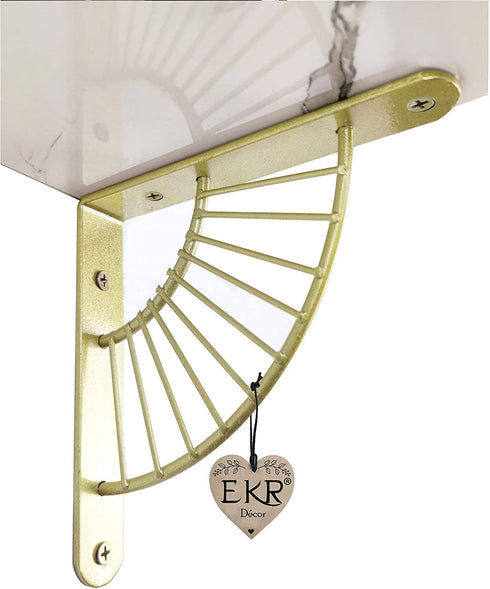 EKR Metal Shelf Braket 2 Pcs for Floating Shelves DIY L Shape Shelving Brackets Right Angle Home Décor Accents Storage Kitchen Office Decoration Gold 5.9 Inches Wood Not Included
