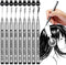 Precision Micro-Line Pens, Set of 9 Black Micro-Pen Fineliner Ink Pens, Waterproof Archival ink, Multiliner, Sketching, Anime, Artist Illustration, Technical Drawing, Office Documents