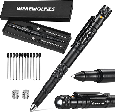 Tactical Pen - Multitool - 6 in 1 Tactical Gear and EDC - Tactical Flashlight, Bottle Opener, Screwdriver, 12 Black Refills... Mens Dad Husband Gifts Christmas Gifts Ideas, Gift Boxed