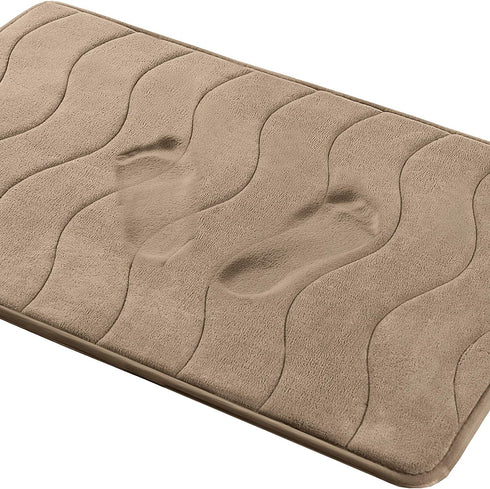 Memory Foam Bath Mat for Bathroom Non Slip Bath Rug Velvet Thick Soft and Comfortable Water Absorbent Machine Washable Easier to Dry Floor Rug Mats Waved Pattern, 24x36 Inches, Taupe