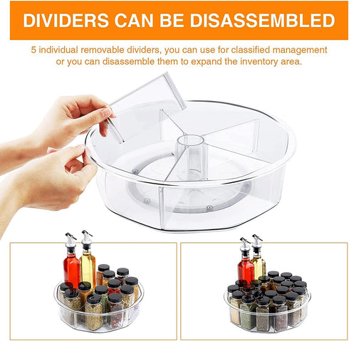 Lazy Susan Turntable Organizer, 12''&9'' 2 Pack Round Plastic Clear Storage Container with Removable Dividers for Kitchen, Cabinet, Pantry, Fridge- Spinning Organizer for Spices, Condiments