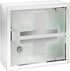 WENKO Locking Medicine Mounted Bathroom Storage, Hanging Medical, First Aid Wall Cabinet with Safety Glass Door, Modern, Small, Square, Silver Shiny