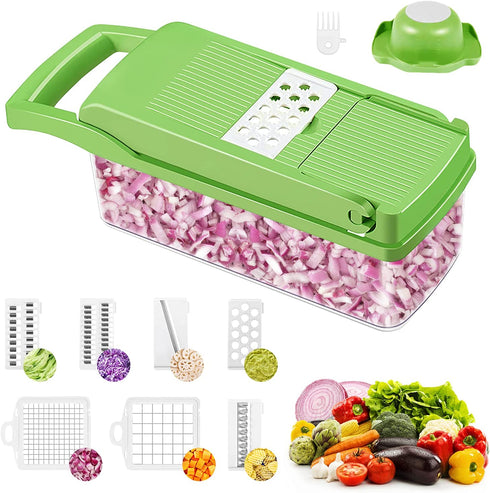 7 in 1 Vegetable Chopper, Easy to use Mandoline Slice Potato Onion Chopper Vegetable Chopper Dicer Slicer Cutter, Chopper for Kitchen with Hand Guard & Container Drain Basket