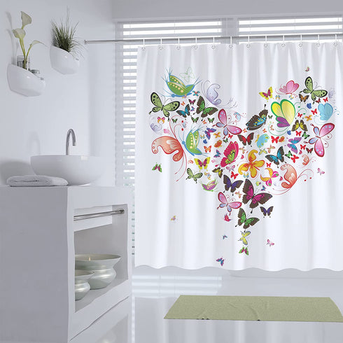 Butterfly Fabric Shower Curtain for Bathroom, 72 x72 inch Machine Washable Shower Curtains with 12 Hooks, Waterproof Hotel Quality Weighted Hem Bath Decorations Curtain Set for Bathroom D©cor