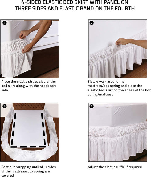 Utopia Bedding King Elastic Bed Ruffle - Easy Wrap Around Ruffle - Microfiber Bed Skirt with Adjustable Elastic Belt 16 Inch Tailored Drop - Hotel Quality Bedskirt, Fade Resistant (King, White)