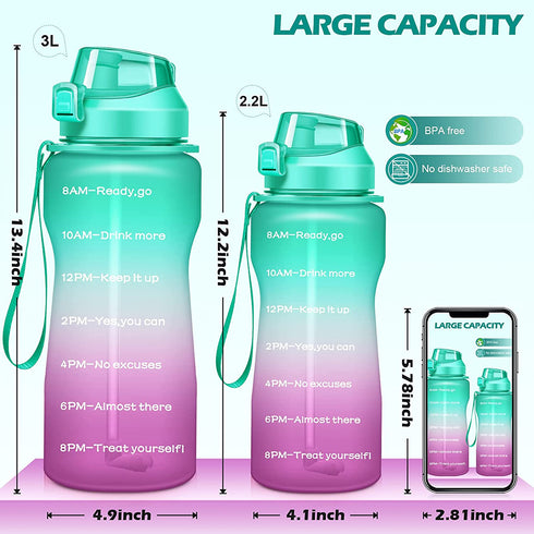 4AMinLA Motivational Water Bottle 64/100oz Half Gallon Jug with Straw and Time Marker Large Capacity Leakproof BPA Free Fitness Sports Water Bottle